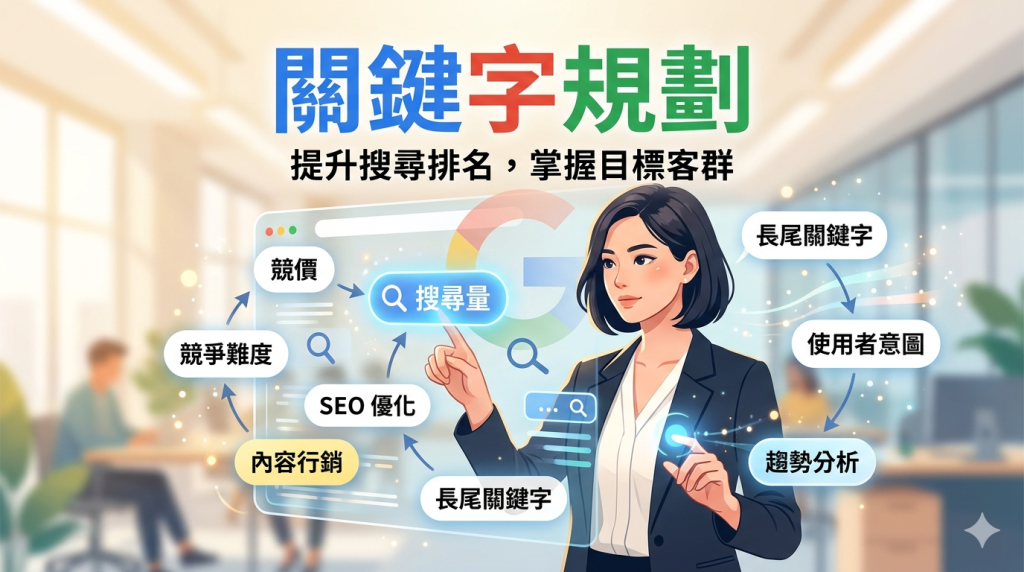 提供新竹關鍵字規劃服務，協助企業分析目標客群搜尋習慣、布局核心關鍵字與長尾關鍵字，提升網站曝光、流量品質與 SEO 效果。