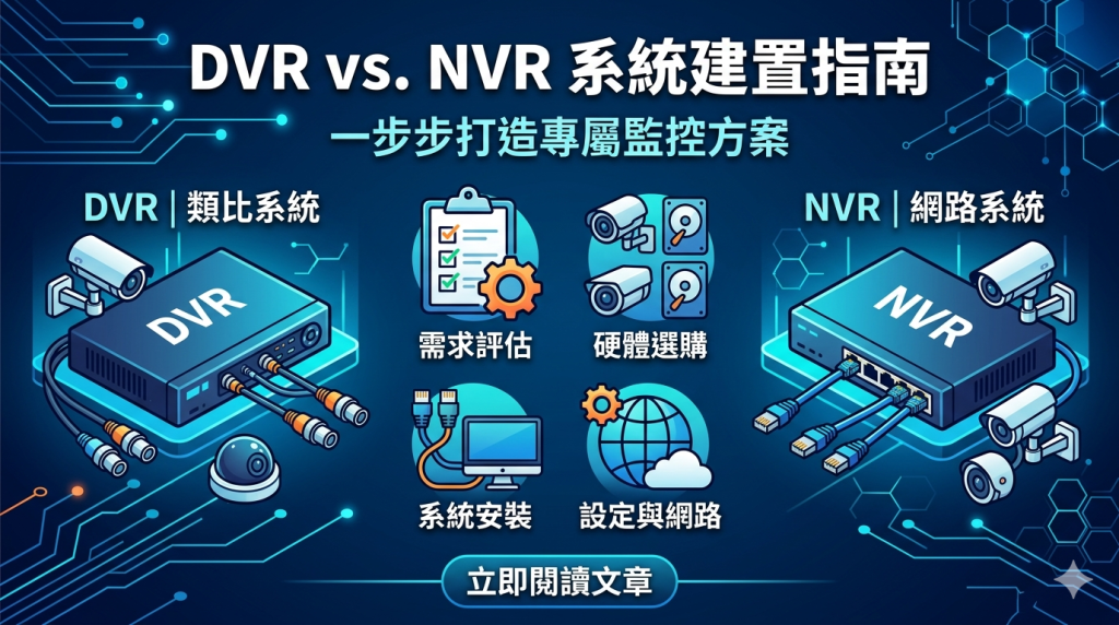 提供新竹 DVR／NVR 建置服務，包含監控錄影主機規劃、攝影機整合、錄影保存設定、遠端監看與儲存容量配置，協助打造穩定好管理的監控系統。