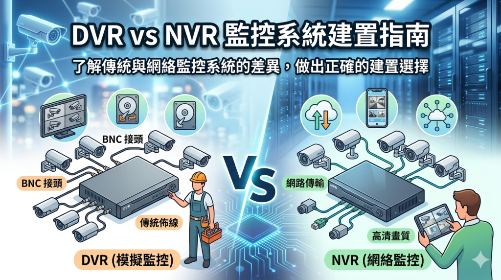 提供新竹 DVR／NVR 建置服務，包含監控錄影主機規劃、攝影機整合、錄影保存設定、遠端監看與儲存容量配置，協助打造穩定好管理的監控系統。