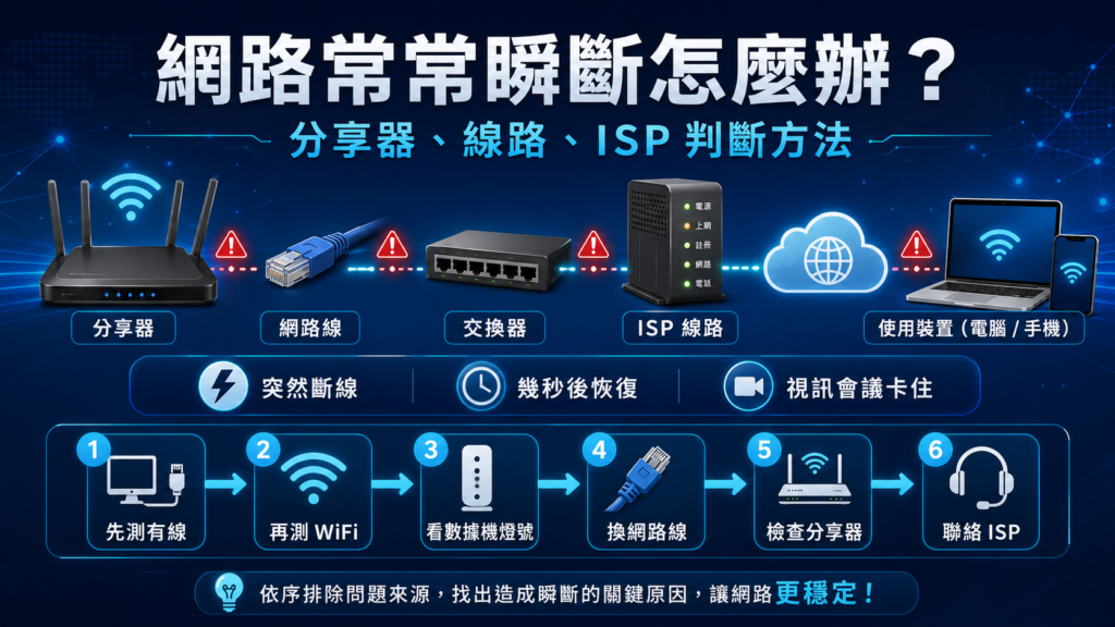 網路常常瞬斷怎麼辦?分享器、線路、ISP 判斷方法 - 系統整合、維修、ERP系統建置、企業數位化服務 網路常常瞬斷怎麼辦?分享器、線路、ISP 判斷方法